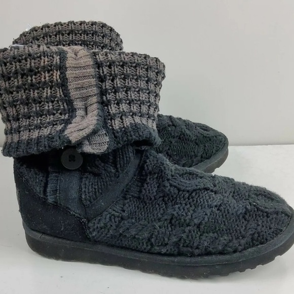 UGG AUSTRALIA ~ Black Cable Knit LELAND 1000464 Fold Over BOOTS ~ Women Size 7 - Picture 4 of 7